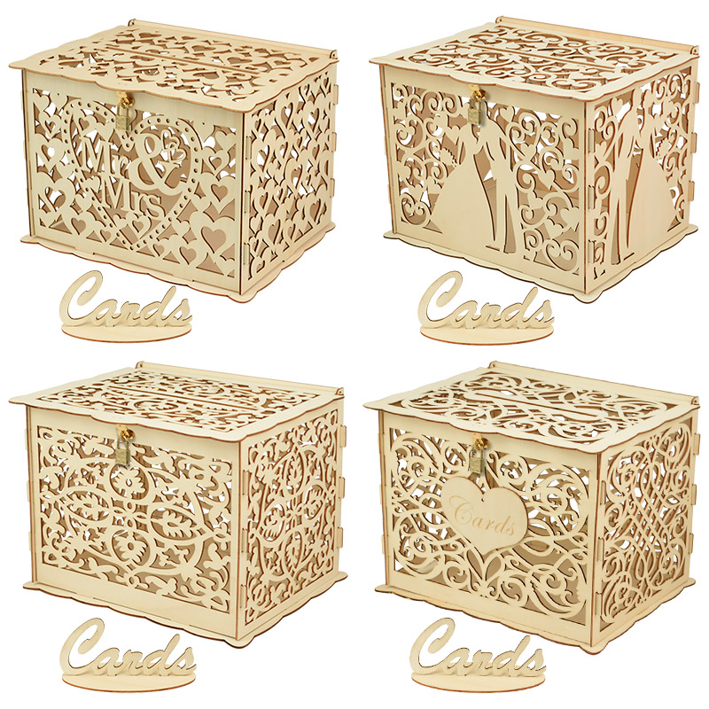 Wedding Supply.Box - 30X24X21cm DIY ウェディングギフトカードボックス木製貯金箱ロック付き美しい結婚式の装飾誕生日パーティー用品