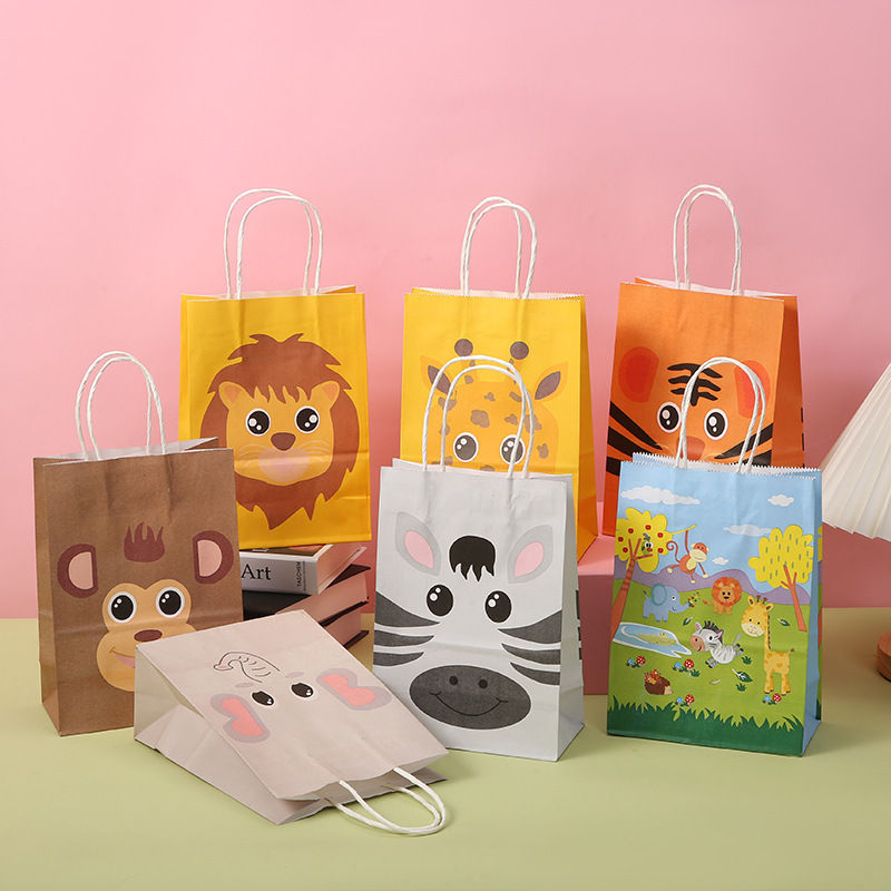 Wedding Zoo - 誕生日パーティーのための紙のトートバッグ、かわいい漫画、動物動物園、ジャングルの動物のギフトバッグ、子供のためのパッキングは、パーティーの贈り物、7個を表します