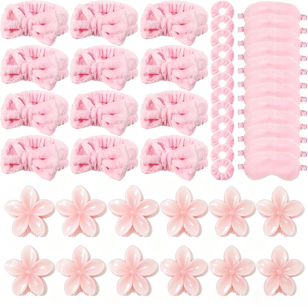 Wedding Supply Kit - 1/2/6/12/15セット 女性用ふわふわスパメイクアップヘアキット ソフトスリープマスク 透明ヘアクリップ シュシュ バッグ
