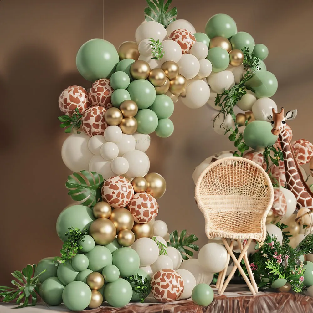 Wedding Supply Kit - ジャングルサファリグリーンバルーンガーランドアーチキット子供の誕生日パーティー用品鹿柄ゴールドラテックス風船ベビーシャワーの装飾