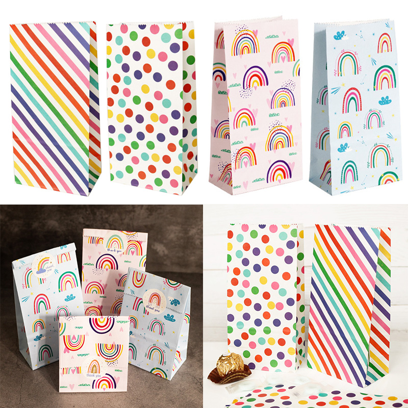 Wedding Supply.Box - 小さな紙袋レインボープリントキャンディクッキーバッグピンクブルー子供の誕生日パーティーギフトバッグボックス DIY ベーキング包装用品