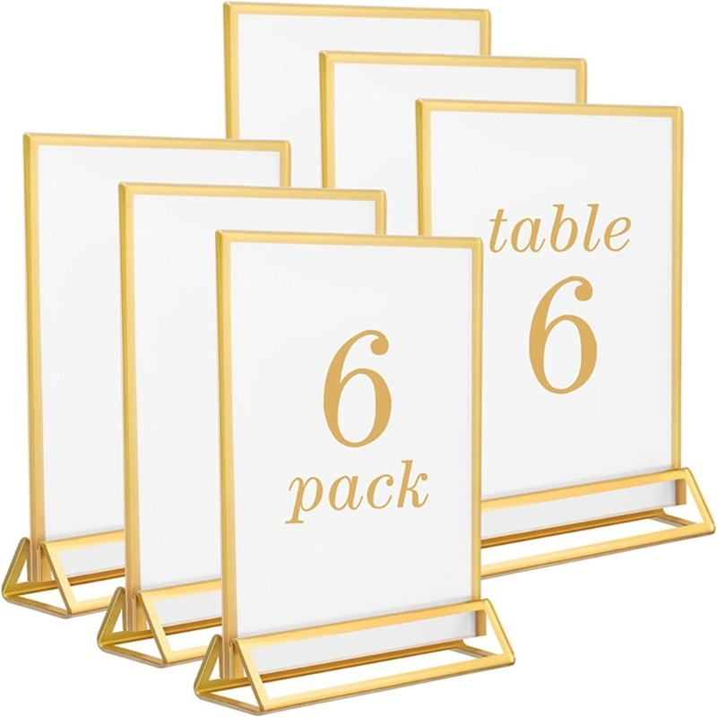 Table Number Gold - テーブル,メニュー,レシピ,写真用の金の境界線付きの透明なアクリルのテーブルスタンド