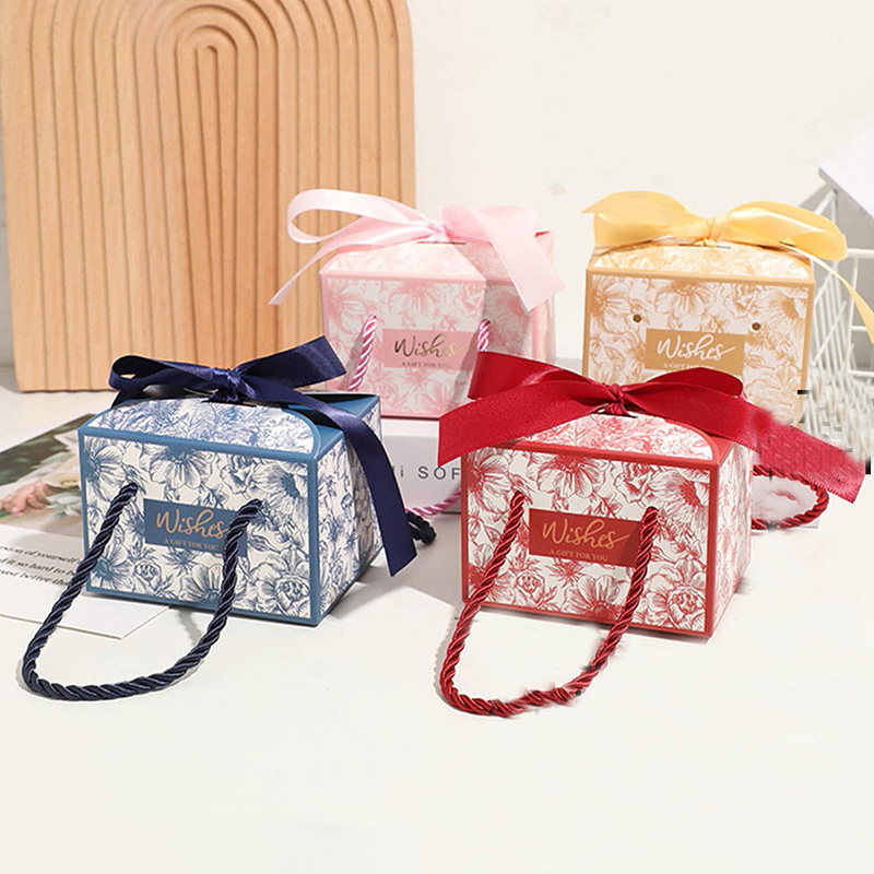 Wedding Supply.Box - テープ付きパッケージボックス、ハンドル付きキャンディーボックス、レースフラワー、チョコレート、ウェディングギフト、誕生日パーティー用品、25個、50個