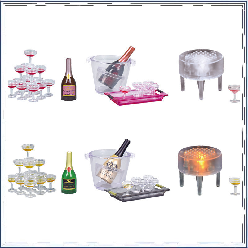 Champagne Tower Set - ガシャポン ミニワイングラス シャンパンタワー オーナメント シャイン ミニチュアシーン