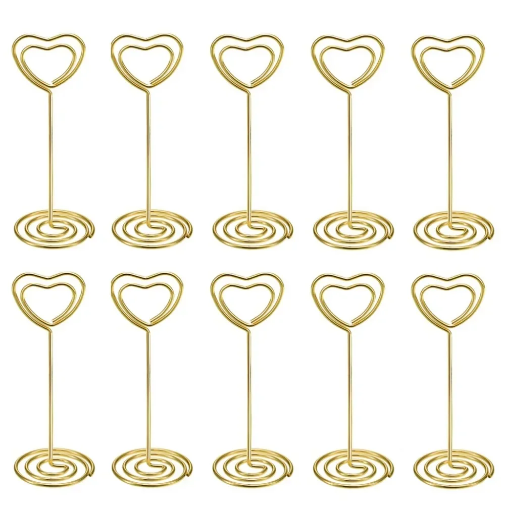 Table Number Gold - 10 個ハート形テーブル番号名前場所カードホルダースタンド画像メモノートクリップ結婚式誕生日パーティーイベント装飾