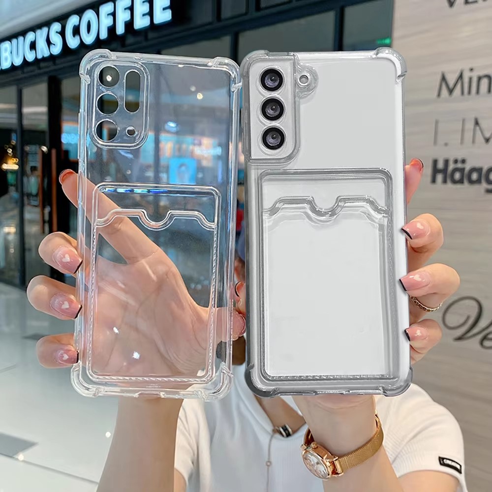Place Card Holder - クリアシリコンカードスロットホルダー付きスマホケース Samsung S26 Ultra S25 Plus