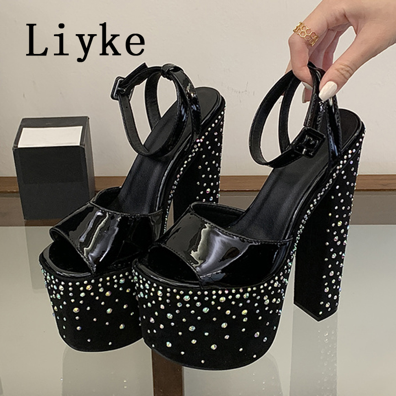 Liyke ファッションクリスタルラインストーン厚いハイヒー - Wedding Super のレビューと価格