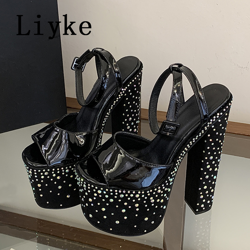 Liyke ファッションクリスタルラインストーン厚いハイヒー - Wedding Super のレビューと価格
