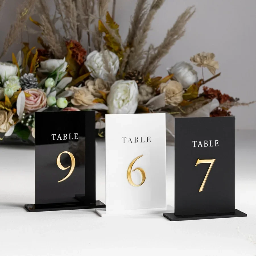 黒金のテーブルナンバー 高級ウェディングサインデコレーション - Table Number Gold のレビューと価格