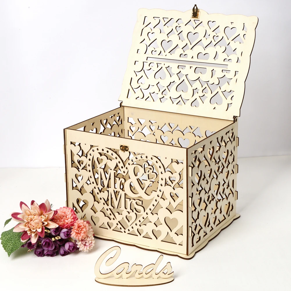 木製の結婚式のカードボックス、封筒のサインカード、花のパター - Wedding Supply.Box のレビューと価格