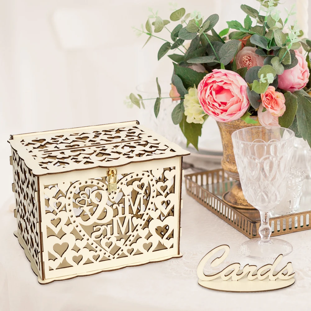 木製の結婚式のカードボックス、封筒のサインカード、花のパター - Wedding Supply.Box のレビューと価格