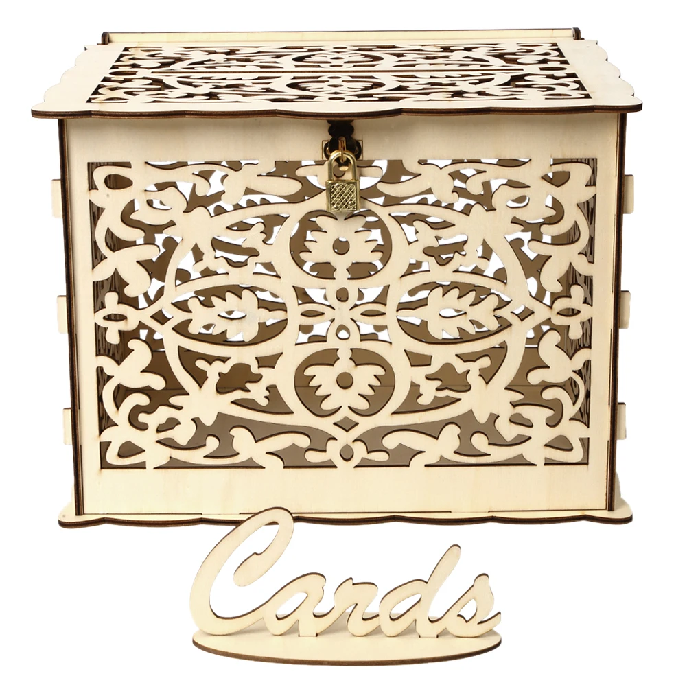 木製の結婚式のカードボックス、封筒のサインカード、花のパター - Wedding Supply.Box のレビューと価格