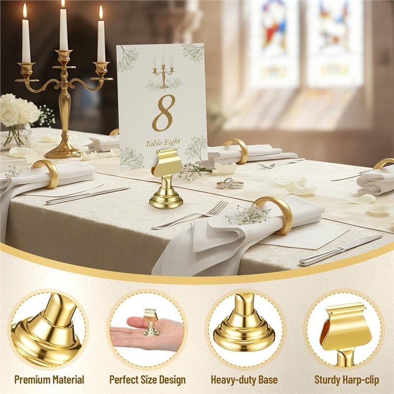 最新モデル 12個入り ゴールド ミニ席札ホルダー クリップ - Table Number Gold のレビューと価格