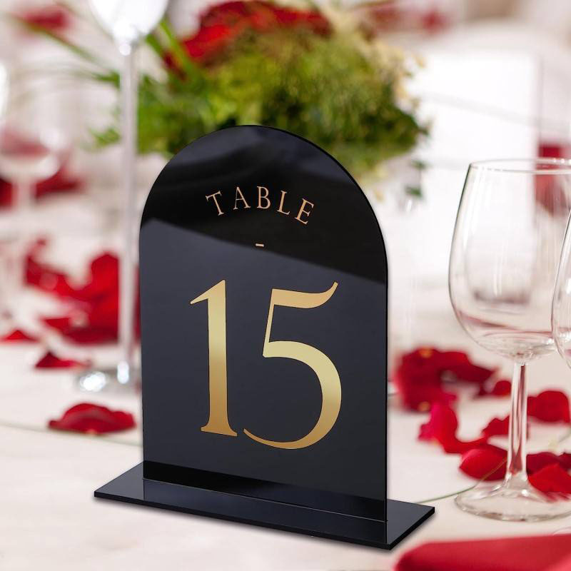 センターピース、テーブルデコレーション、場所カード、黒と金の - Table Number Gold のレビューと価格