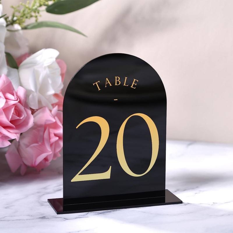 センターピース、テーブルデコレーション、場所カード、黒と金の - Table Number Gold のレビューと価格