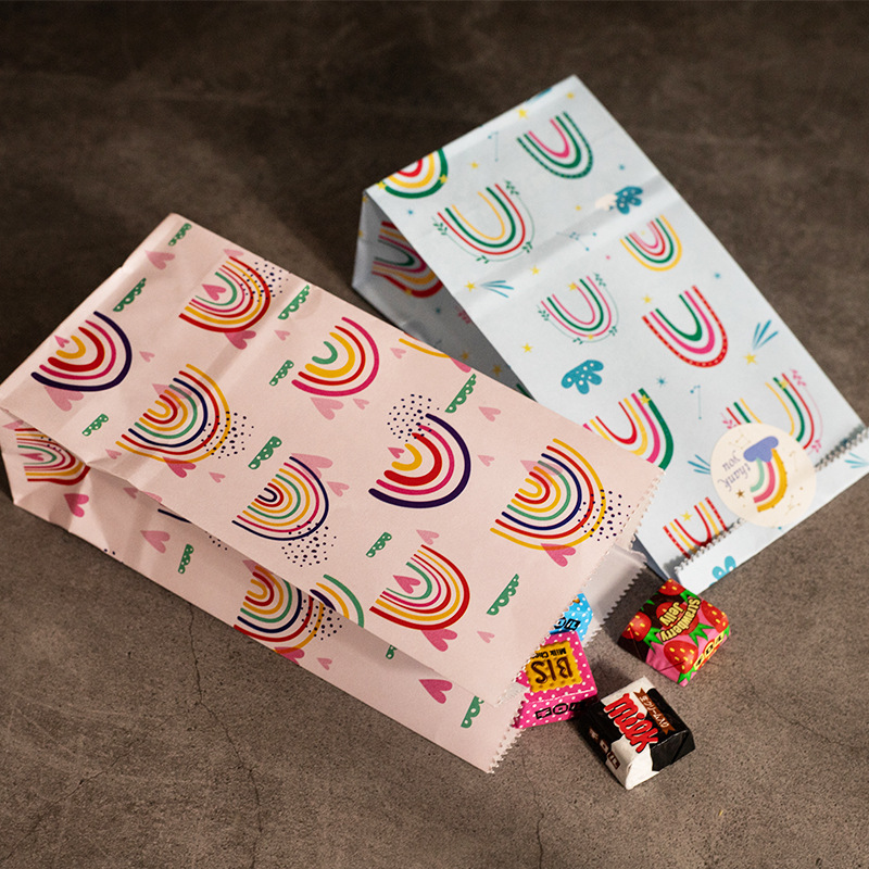 小さな紙袋レインボープリントキャンディクッキーバッグピンクブ - Wedding Supply.Box のレビューと価格