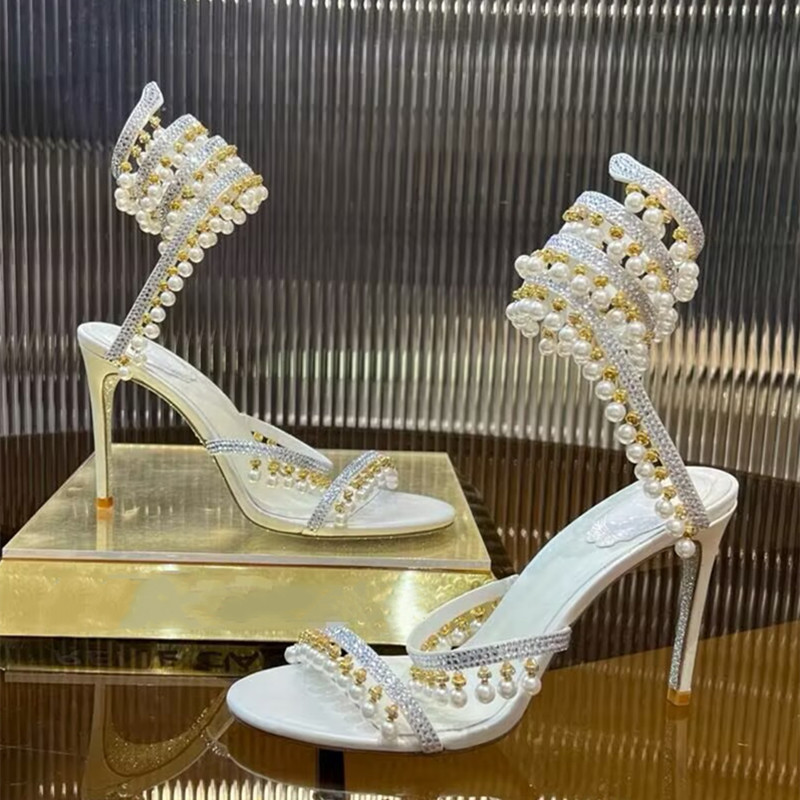 高級ラインストーンパールタッセル付きレディースグラディエータ - Wedding Super のレビューと価格