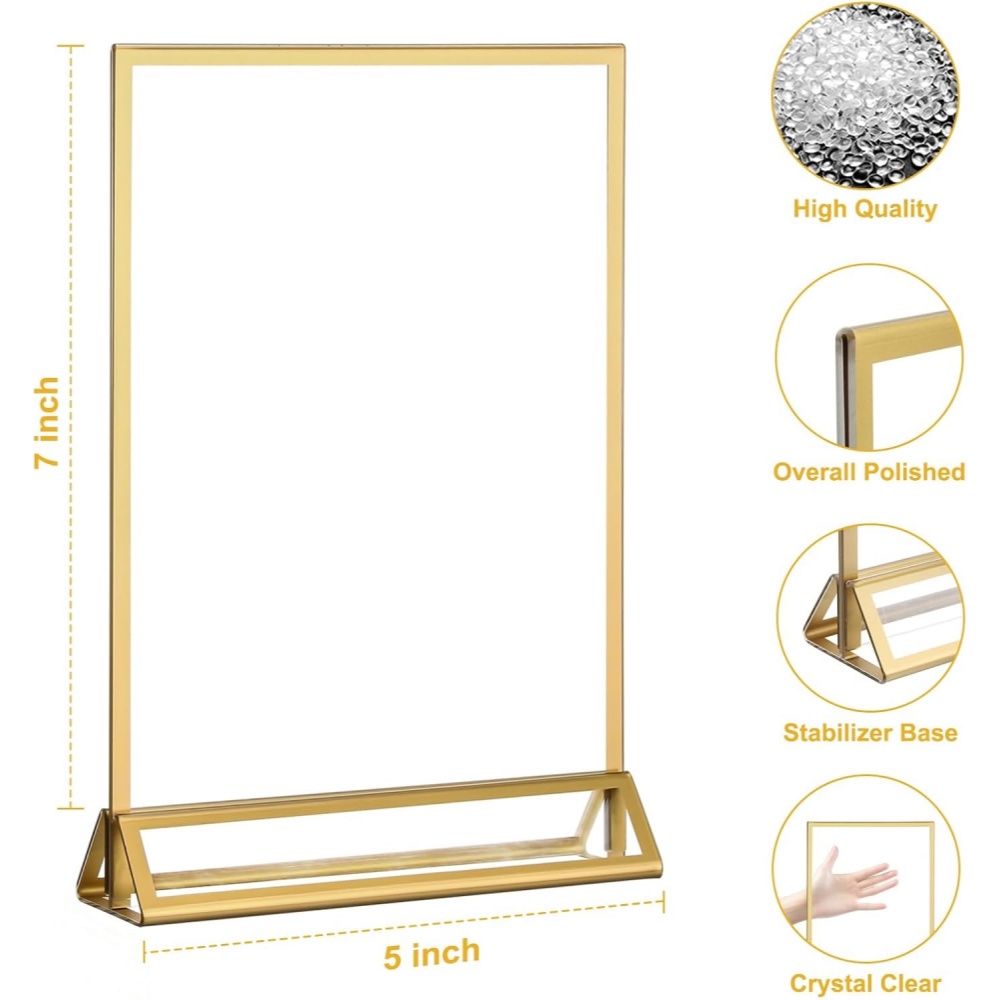 6パック 5x7 クリアアクリルサインホルダー ゴールドボー - Table Number Gold のレビューと価格