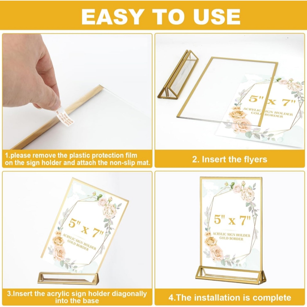 6パック 5x7 クリアアクリルサインホルダー ゴールドボー - Table Number Gold のレビューと価格