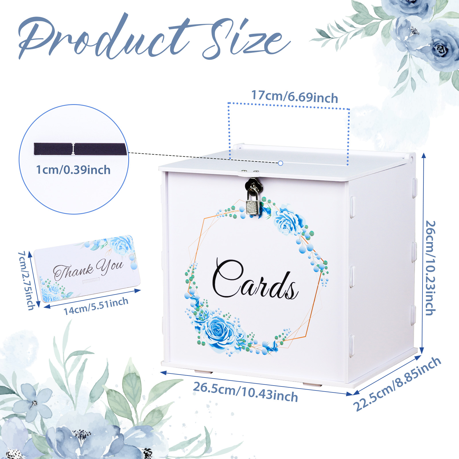 白い結婚式のカードボックス（披露宴用）、青い花輪付きPVCギ - Wedding Sutra のレビューと価格