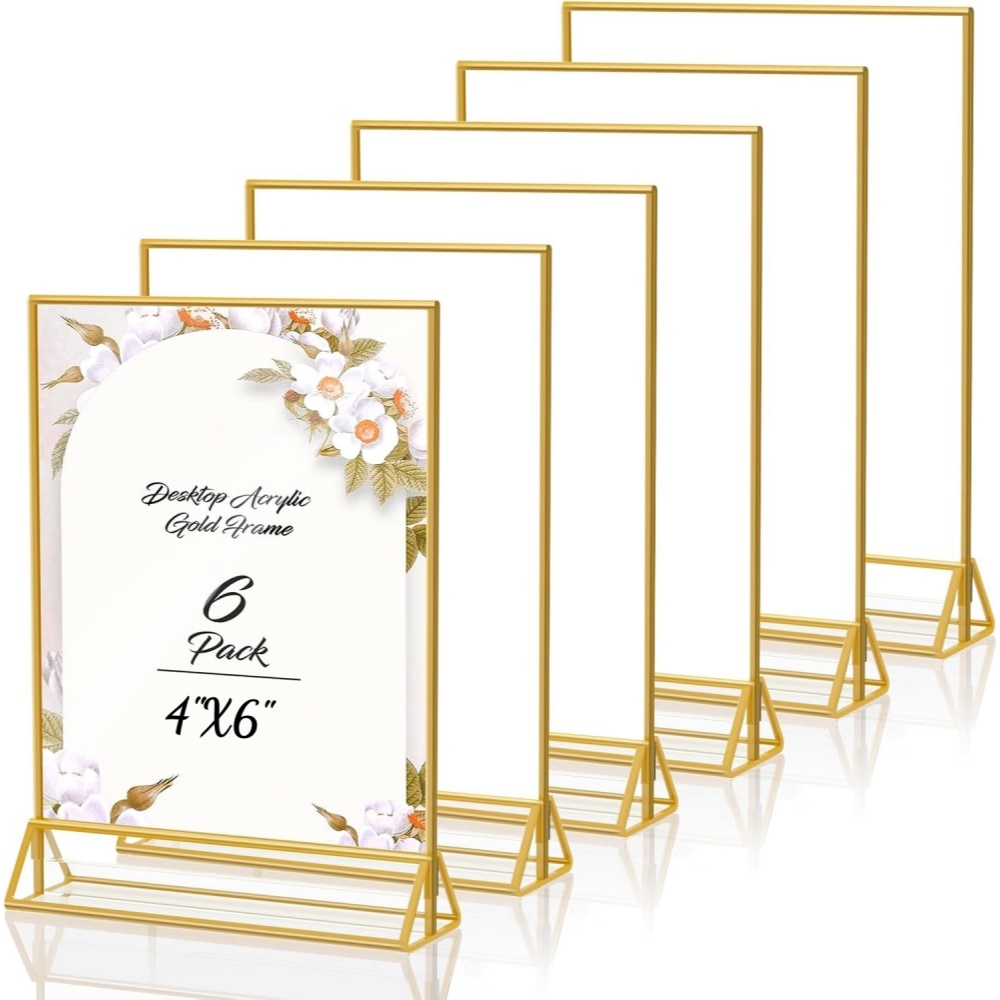 6パック ゴールド 4x6 アクリル製写真フレーム サインホ - Table Number Gold のレビューと価格