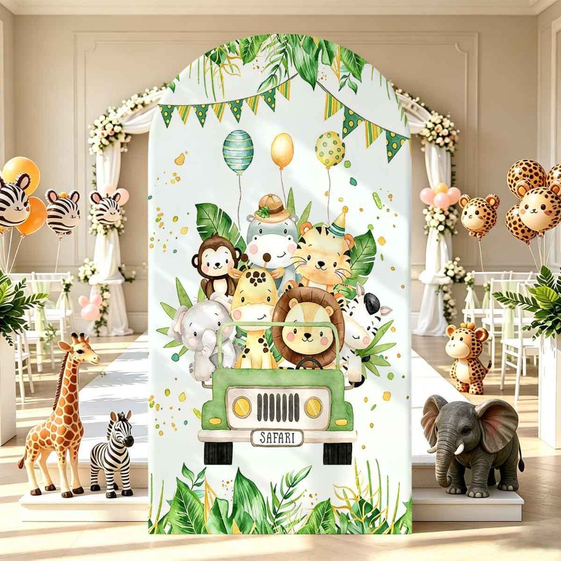 ジャングルサファリパーティーアーチ背景カバー トロピカル動物 - Photo Booth Prop のレビューと価格