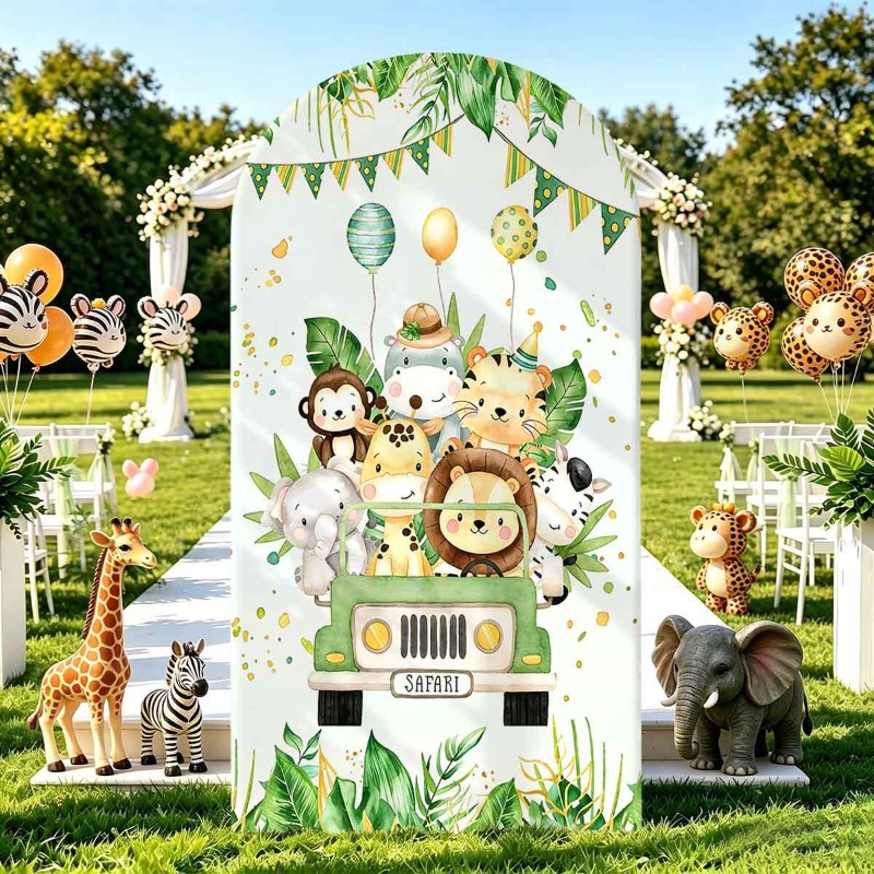 ジャングルサファリパーティーアーチ背景カバー トロピカル動物 - Photo Booth Prop のレビューと価格