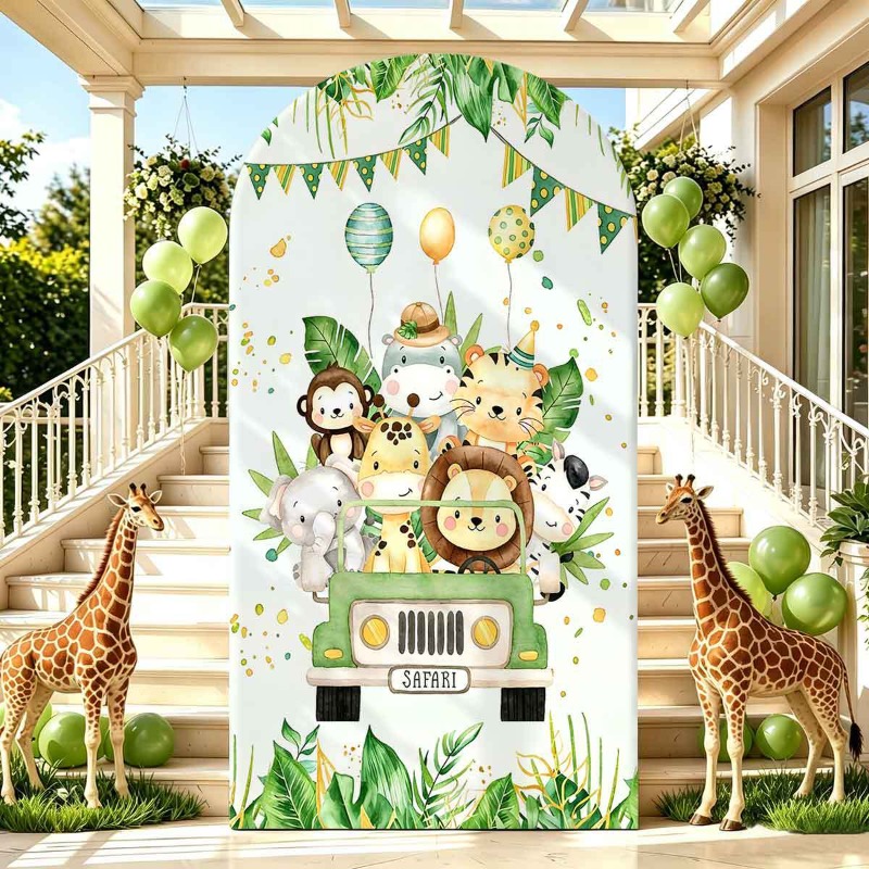 ジャングルサファリパーティーアーチ背景カバー トロピカル動物 - Photo Booth Prop のレビューと価格