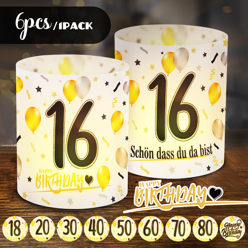 6個入り ブラックゴールドの誕生日テーブルランプシェード - - Table Number Gold のレビューと価格